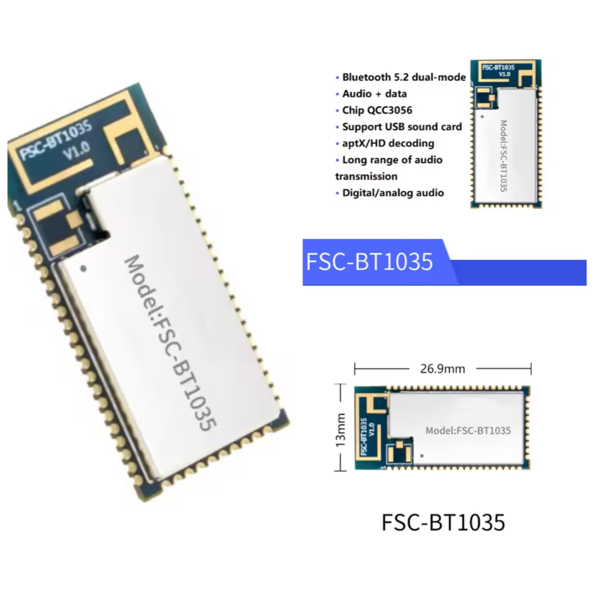 Usb Sound Card - Módulo FSC-BT1035 con Chip QCC3056, Módulo